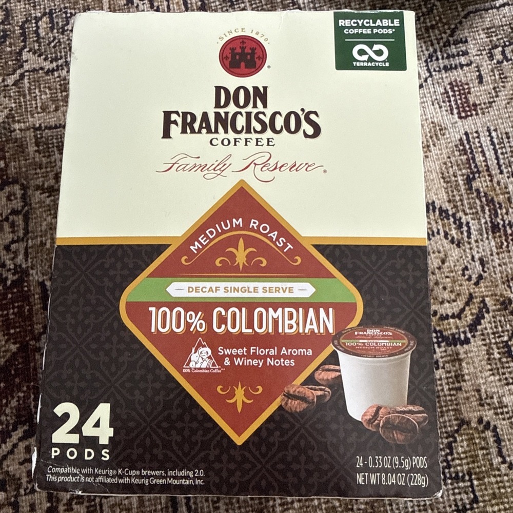 Don Francisco's Colombian Decaf K-Cup Pods 24 Count Medium Roast Sealed Fresh